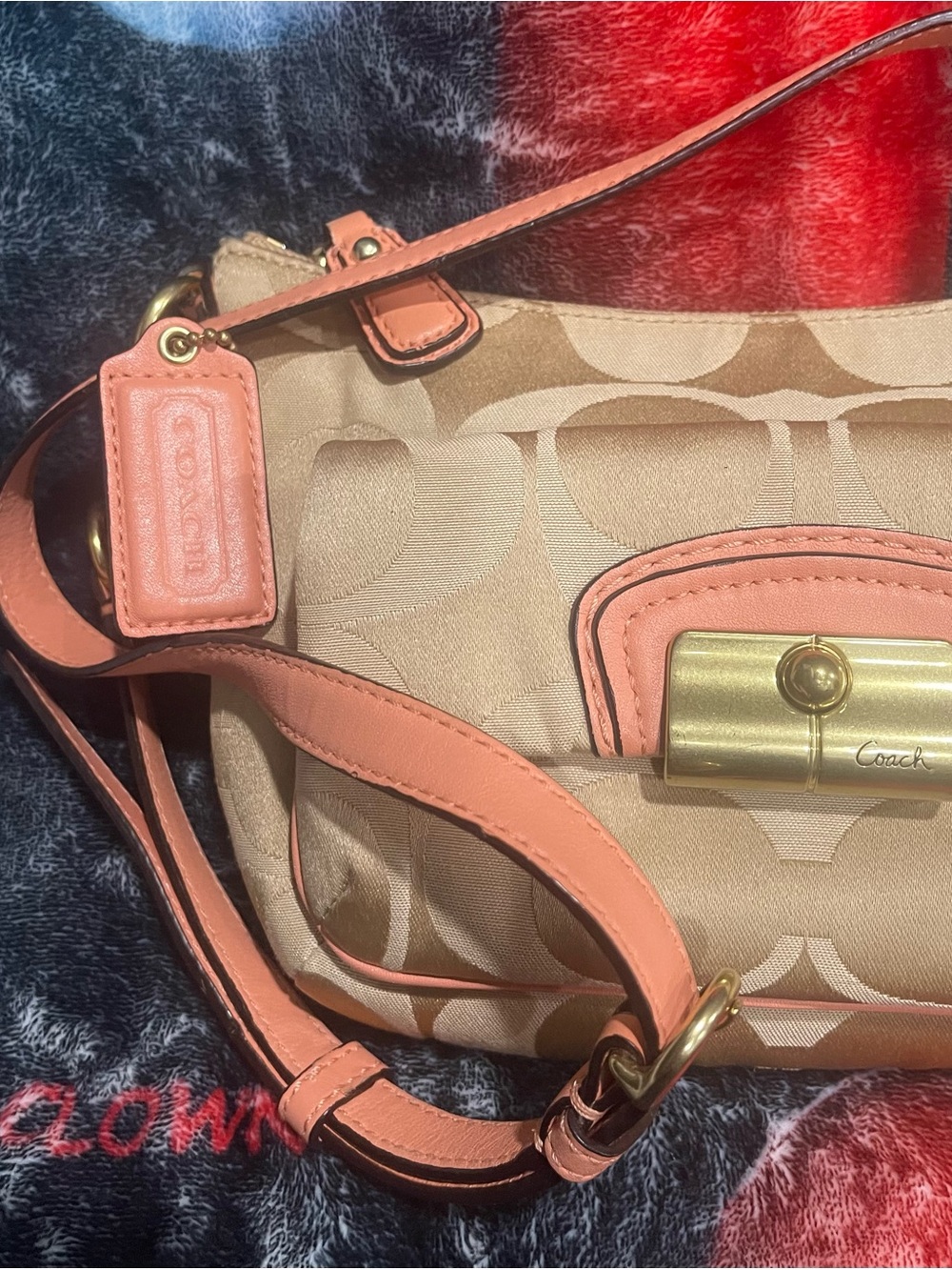 Coach Kristin Khaki Signature Jacquard Crossbody with Coral Trim - Picture 2 of 8